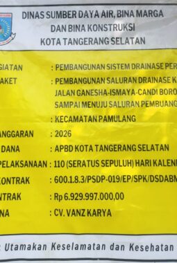 6,9 MILIAR AMBURADUL PROYEK SILUMAN ! Diduga Proyek Drainase Pamulang CV VANZ KARYA Tak Sesuai Papan Anggaran, Warga Komplain